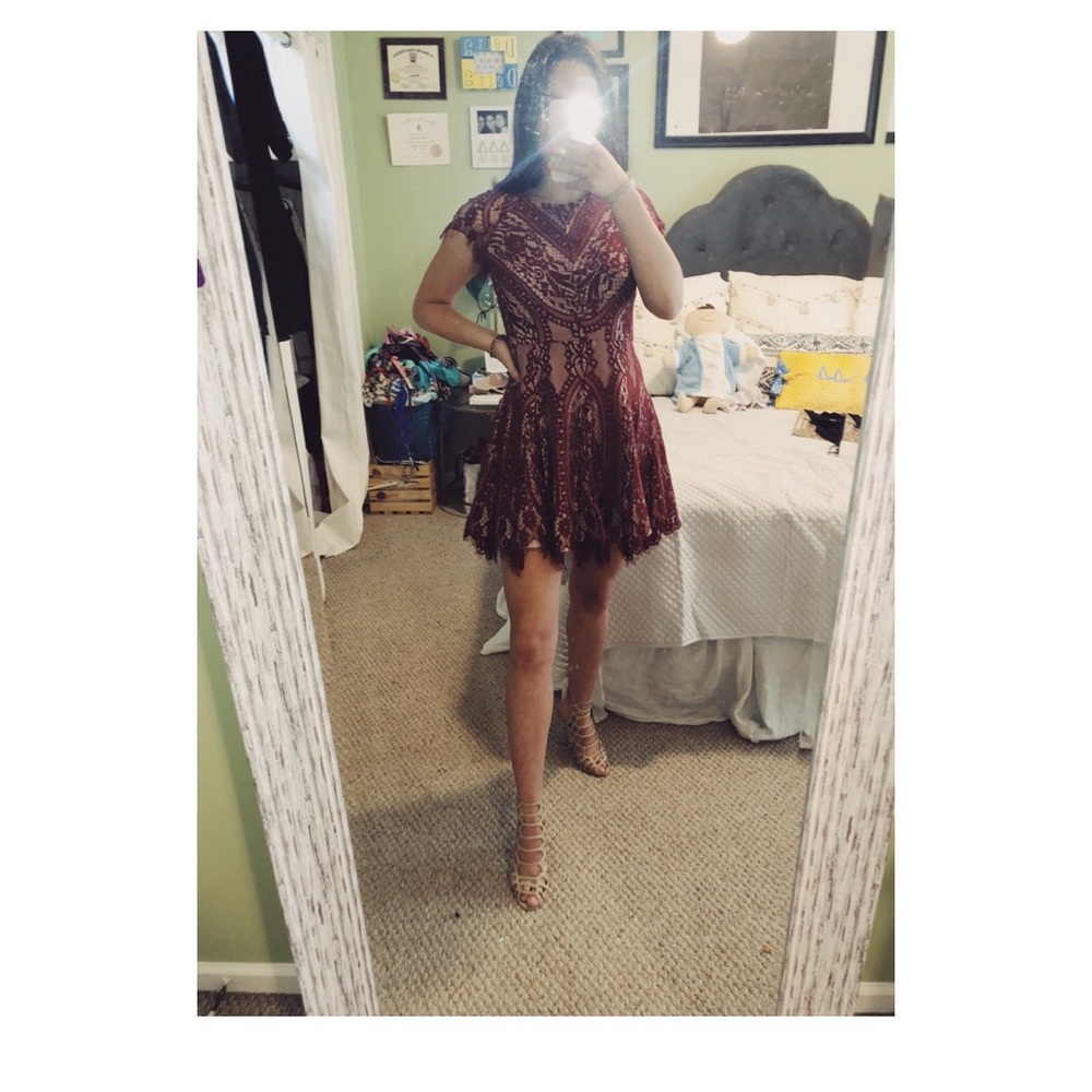 Maroon Lace Mini Dress